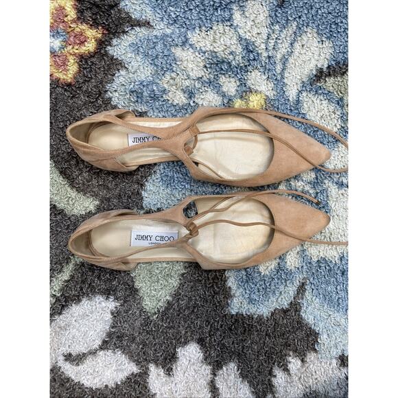 Jimmy Choo Shoes Womens EU 41 Vanessa Suede Pink Tan Pointed Toe Ballet Flat - Picture 2 of 10